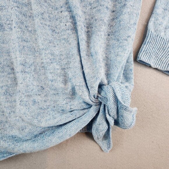 White + Warren Sweater Womens XS Blue Pullover 100% Linen Lightweight Tie Hem - Picture 4 of 9